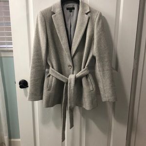 Ann Taylor light gray belted wool blend blazer 10
